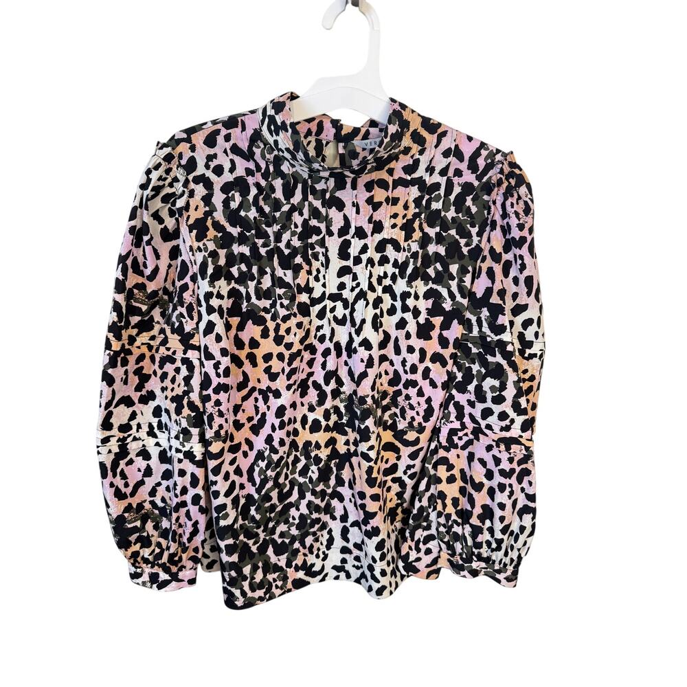VERONICA BEARD Lety Leopard Print Stretch Silk Blouse Size 6 Watercolor Lilac - Picture 2 of 14